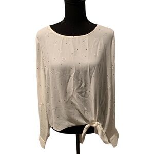 Socialite Long Sleeve Tie Front Blouse Polka Dot Large